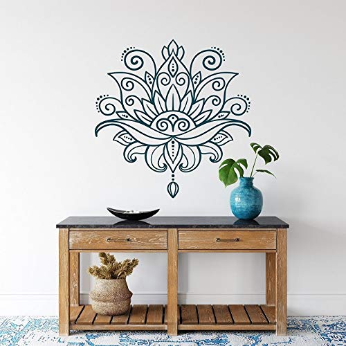 Calcomanía de pared de loto Mandala Calcomanía de pared de vinilo Calcomanía de pared de yoga, Estudio de yoga Art Deco Estilo bohemio Decoración del hogar Mural Azul 58x57cm