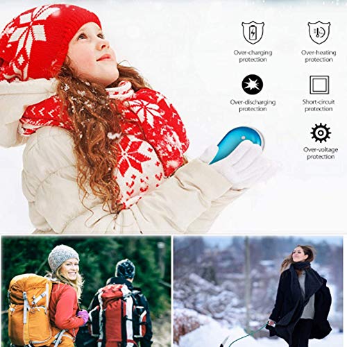 Calentador de manos recargable, banco de bolsillo portátil, 5200 mAh, USB, calentador eléctrico de doble cara, regalo en invierno para mujeres y hombres (azul)