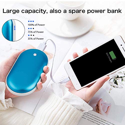 Calentador de manos recargable, banco de bolsillo portátil, 5200 mAh, USB, calentador eléctrico de doble cara, regalo en invierno para mujeres y hombres (azul)