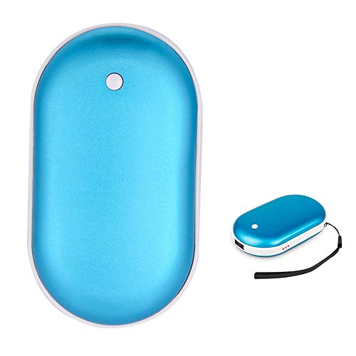 Calentador de manos recargable, banco de bolsillo portátil, 5200 mAh, USB, calentador eléctrico de doble cara, regalo en invierno para mujeres y hombres (azul)