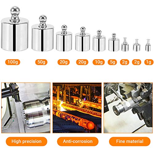 Calibración Peso, Kit Pesas Calibración, Pesos de Calibración, 17 piezas 10mg-100g Acero de Precisión Balance Escala Calibración de Peso Kit prueba joyería Escala, Juego de Pesas Calibración Balanza