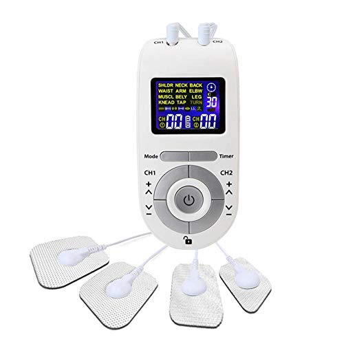 Calistouk TENS EMS Unidad Terapia 4 Almohadillas de electrodos Alivio del dolor Masaje de pulso Estimulación muscular Electroestimulador blanco