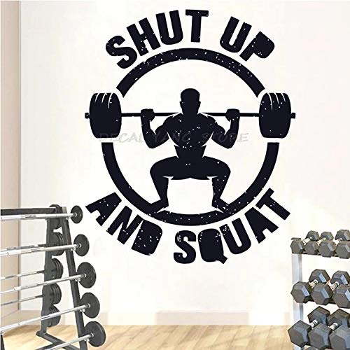Cállate y ponte en cuclillas fitness gym etiqueta de la pared entrenamiento culturismo vinilo etiqueta de la pared dormitorio decoración para el hogar