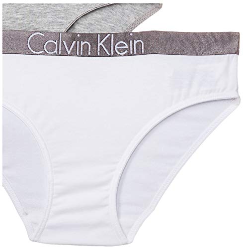 Calvin Klein 2 Pack Bikini Braguita, Multicolor (1 Grey Heather / 1 White 033), 140 (Talla del Fabricante: 10-12) para Niñas