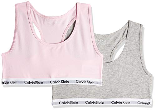 Calvin Klein 2pk Bralette Ropa interior, Grey Htr/Unique 901, 10-12 años para Niñas
