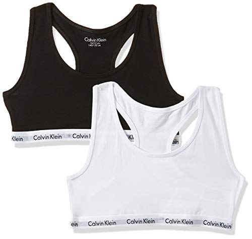 Calvin Klein 2pk Bralette Ropa interior, White/Black 908, 4-5 años para Niñas