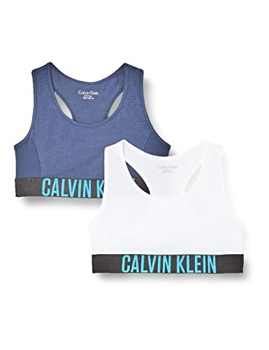 Calvin Klein 2pk Bralette Sujetador, Azul (1BlackIris/1White 0HC), 8-9 años (Talla del Fabricante: 8-10) para Niñas
