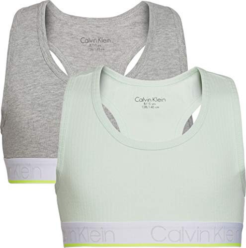 Calvin Klein 2pk Bralette Sujetador, Verde (1MistyJade/1GreyHeather 0ID), 8-9 años (Talla del Fabricante: 8-10) para Niñas