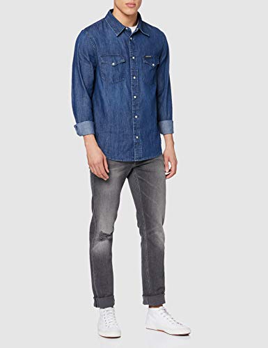 Calvin Klein Modern Western Shirt Camisa con Botones, Ca027 Dark Blue, L para Mujer