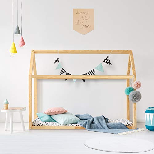 Cama Infantil Tipo Montessori, Casita Madera Natural para niño y niña, 90 x 190 cm