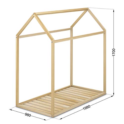 Cama Infantil Tipo Montessori, Casita Madera Natural para niño y niña, 90 x 190 cm