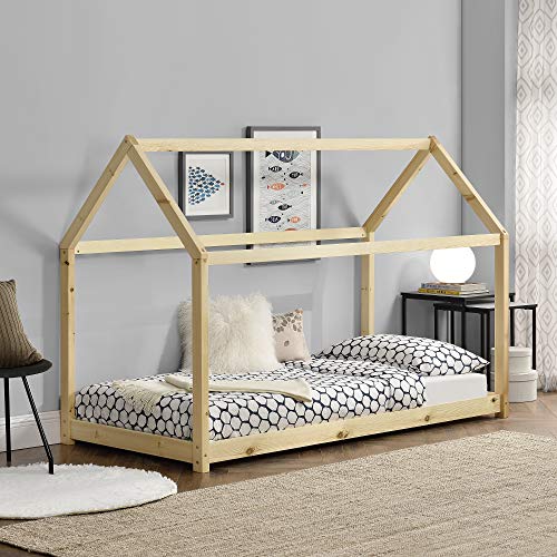 Cama para niños de Madera Pino 70 x 140cm o 80 x 160cm Cama Infantil Forma de casa Casita Blanco o Pino Natural (Pino Natural, 90x200cm) Cama para niños de Madera Pino 70 x 140cm o 80 x 160cm Cama Infantil Forma de casa Casita Blanco o Pino Natural (Pino Natural, 90x200cm)