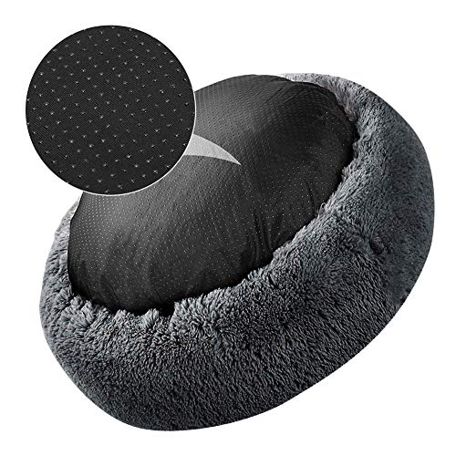 Cama redonda para mascotas, mullida, calmante, de felpa, cueva, casera, sofá de lujo para gatos y gatos, suave y cómodo, para perros extragrandes, gris oscuro, XL: 80 cm