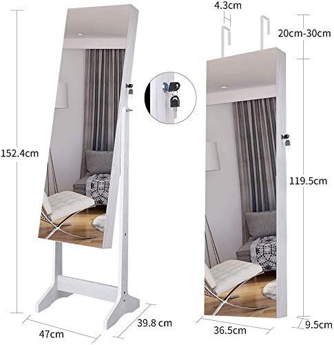 Camabel Gabinete de joyería con Espejo 152x36.5x10cm Espejo con Cerradura con Espejo y Espejo Interior Plegable para Maquillaje Blanco