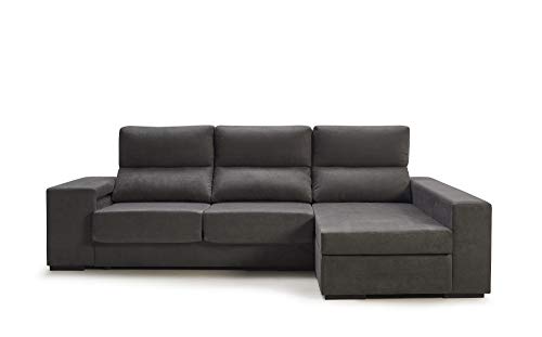 CAMBIA TUS MUEBLES - Sofá ChaiseLongue con arcón Marte, 3 plazas Color Gris (chaiselongue Lado Derecho)