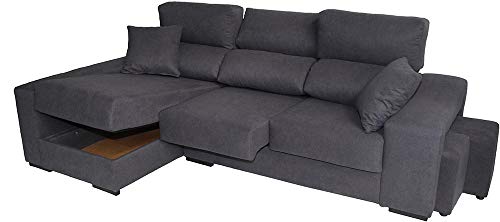 CAMBIA TUS MUEBLES - Sofá ChaiseLongue con arcón Marte, 3 plazas Color Gris (chaiselongue Lado Derecho)