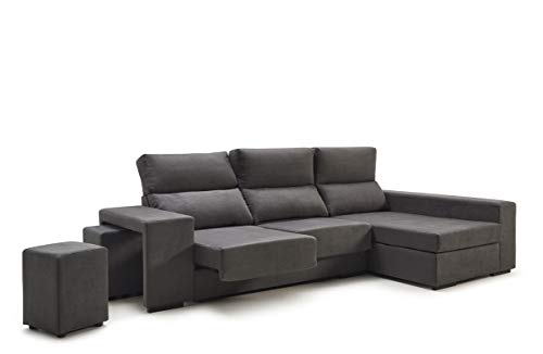 CAMBIA TUS MUEBLES - Sofá ChaiseLongue con arcón Marte, 3 plazas Color Gris (chaiselongue Lado Derecho)