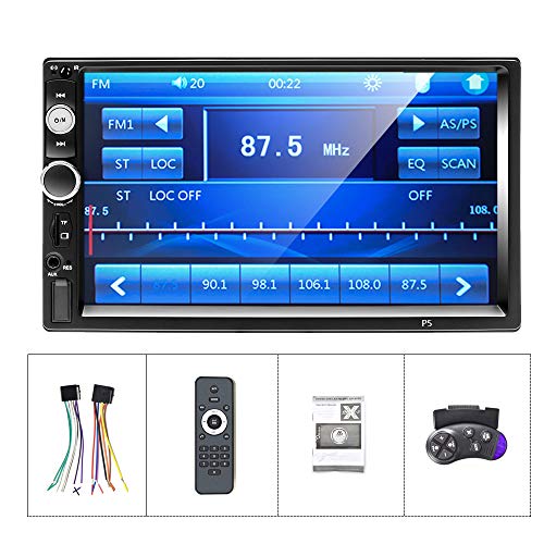 CAMECHO Bluetooth Car Estéreo 2 DIN 7 '' Pantalla táctil Reproductor MP5 Radio FM iOS/Android Teléfono Enlace de Espejo con Puerto AUX/Dual USB/SD + Control del Volante