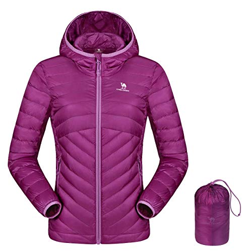 CAMEL CROWN Chaqueta de Plumas para Mujer Ligero con Capucha a Prueba de Viento Chaqueta Abrigo de Invierno con Bolsillos Chaqueta de Entretiempo Portátil Chaqueta Térmica para Ocio Deporte Viajar