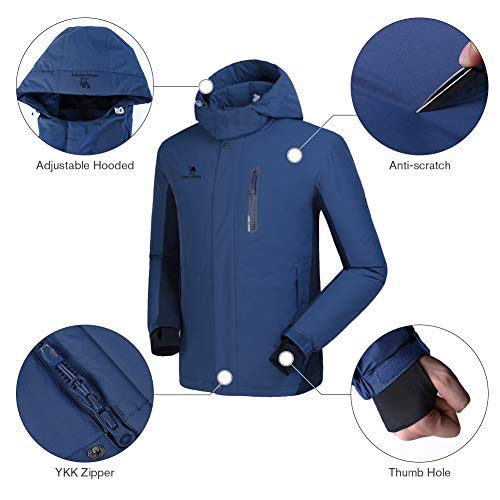 CAMEL CROWN Chaqueta Impermeable con Capucha para Hombre, A Prueba de Viento Chaqueta de Esquí con Forro Polar, Jacket Invierno para Montaña Cámping Viajes Snowboard Deportes Múltiples Bolsillos