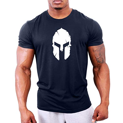 Camiseta de culturismo Gymtier para hombre con dibujo de casco espartano para entrenamiento en gimnasio Azul azul marino M