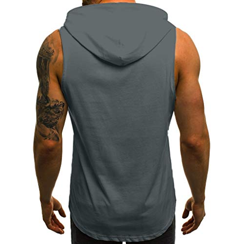 Camiseta de Fitness para Hombre con Capucha, sin Mangas, Bolsillo para Culturismo con presión Muscular para Hombre, Parte Superior Ajustada Gris L Camiseta de Fitness para Hombre con Capucha, sin Mangas, Bolsillo para Culturismo con presión Muscular para Hombre, Parte Superior Ajustada Gris L