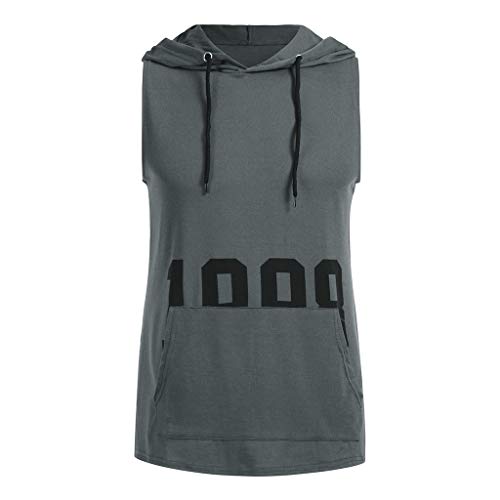 Camiseta de Fitness para Hombre con Capucha, sin Mangas, Bolsillo para Culturismo con presión Muscular para Hombre, Parte Superior Ajustada Gris L