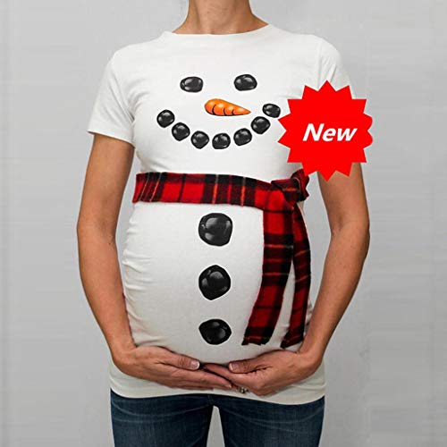 Camiseta de Las Mujeres Embarazadas Fotografia SHOBDW Blusa De Manga Corta De Verano Muñeco De Nieve Navideño Embarazo De Maternidad Tops Camisa Casual Talla Grande S-XXXL(Blanco,L)