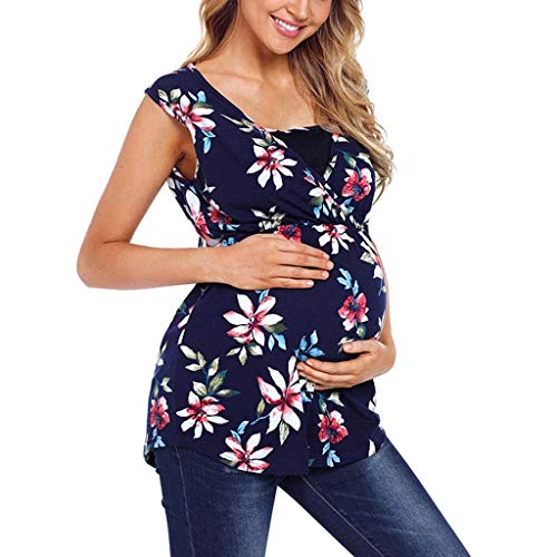 Camiseta de Las Mujeres Embarazadas Fotografia SHOBDW Tops Sin Mangas De Verano Estampado Floral Ropa De Dormir Suelta Lactancia Nusring Bebé Maternidad Ropa Talla Grande S-XXL(Negro,XL)