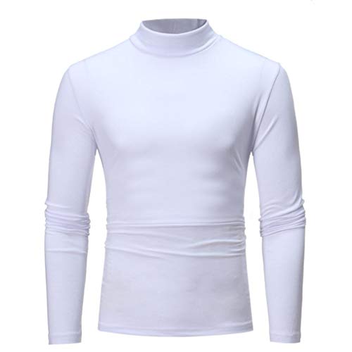 Camiseta de Manga Larga con Cuello Alto y Cuello Alto de Color Puro de otoño Invierno para Hombre BaZhaHei Tops de Cuello Alto elástico de Color sólido en otoño e Invierno para Hombre