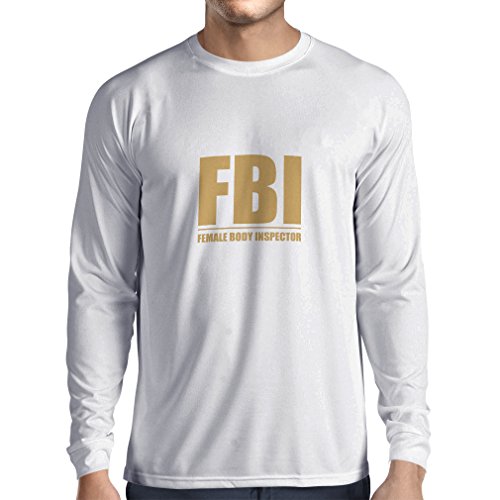 Camiseta de Manga Larga para Hombre Inspector del Cuerpo Femenino - Regalos Divertidos para los Hombres, Citas chistosas (XXX-Large Blanco Oro)