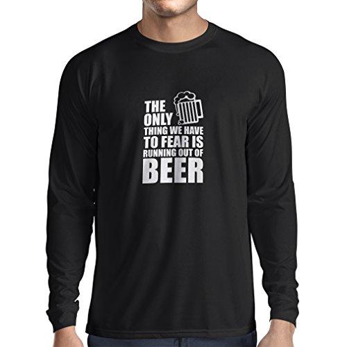 Camiseta de Manga Larga para Hombre Tener Miedo de no Tener una Cerveza - para la Fiesta, Bebiendo Camisetas (Small Negro Blanco)