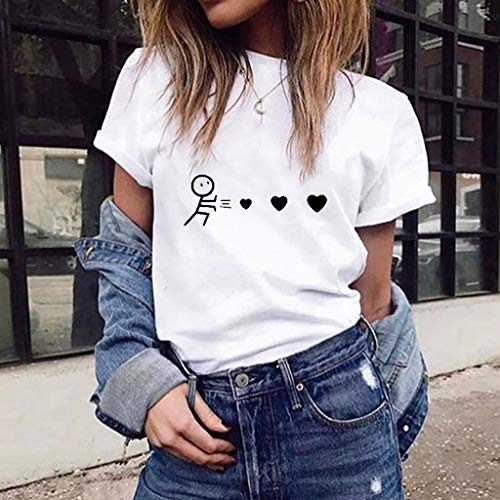 Camiseta de Mujer Manga Corta riou Mujeres Elegantes Blusas Verano con Estampado De Corazones Tops Casuales Original Fiesta T-Shirt Cuello Redondo Basica Camisa