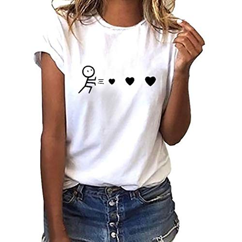 Camiseta de Mujer Manga Corta riou Mujeres Elegantes Blusas Verano con Estampado De Corazones Tops Casuales Original Fiesta T-Shirt Cuello Redondo Basica Camisa