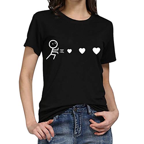 Camiseta de Mujer Manga Corta riou Mujeres Elegantes Blusas Verano con Estampado De Corazones Tops Casuales Original Fiesta T-Shirt Cuello Redondo Basica Camisa