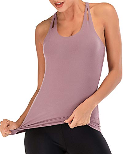 Camiseta deportiva para mujer 2 en 1, cómoda camiseta deportiva con sujetador ajustado, talla M, color rosa
