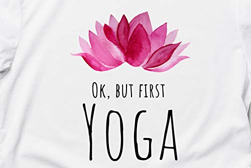 Camiseta Flor de Loto & Ok, but First Yoga - Ropa Pilates Algodón Mujer Hombre, T-Shirt Manga Corta, S-XXL Tallas Grandes | Tshirt Camisa Top Deporte Viaje Accesorios Esterilla Blanca Negra Grafica Camiseta Flor de Loto & Ok, but First Yoga - Ropa Pilates Algodón Mujer Hombre, T-Shirt Manga Corta, S-XXL Tallas Grandes | Tshirt Camisa Top Deporte Viaje Accesorios Esterilla Blanca Negra Grafica