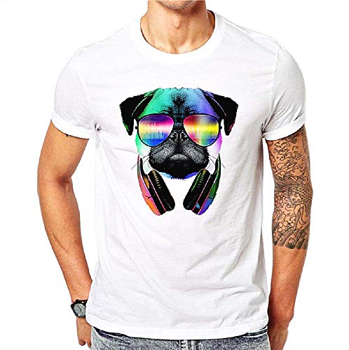 Camiseta Perro Perro - Manga Corta - DJ - Auriculares - Gafas - música - Divertido - Idea de Regalo Original - Color Blanco - Talla XL