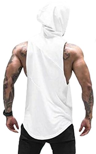 Camiseta Tirantes Hombre Bodybuilding Culturismo. Camisa Fitness de Deporte para Pesas. (lvf Blanca Capucha) - L