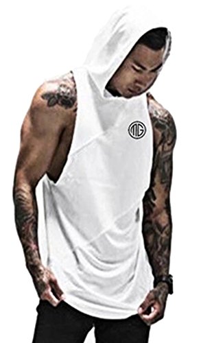 Camiseta Tirantes Hombre Bodybuilding Culturismo. Camisa Fitness de Deporte para Pesas. (lvf Blanca Capucha) - L