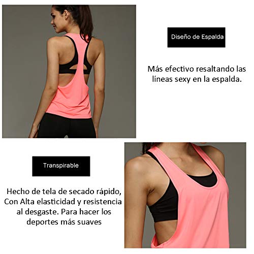 Camiseta Tirantes sin Mangas de Deporte para Mujer Verano, Tank Top Clásico Chaleco para Fitness Gimnasio Yoga Colores Opcionales Camiseta de Pijama Dormir (L, Rosa)