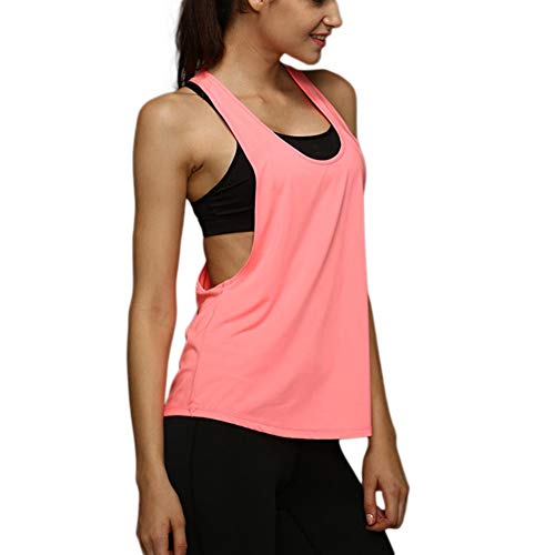 Camiseta Tirantes sin Mangas de Deporte para Mujer Verano, Tank Top Clásico Chaleco para Fitness Gimnasio Yoga Colores Opcionales Camiseta de Pijama Dormir (L, Rosa)