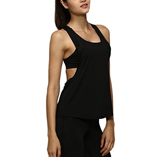 Camiseta Tirantes sin Mangas de Deporte para Mujer Verano, Tank Top Clásico Chaleco para Fitness Gimnasio Yoga Colores Opcionales Camiseta de Pijama Dormir (M, Negro)