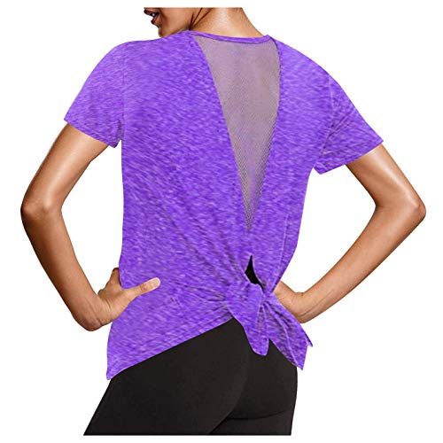 Camisetas de entrenamiento para mujer, camisetas de yoga de malla para mujer, camisetas de entrenamiento de manga corta, para gimnasio, ejercicio, atlético y yoga