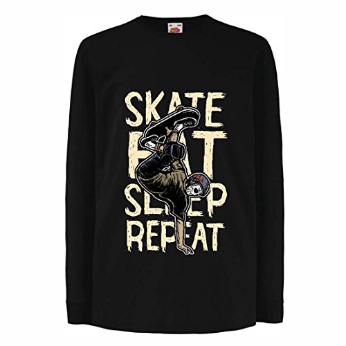 Camisetas de Manga Larga para Niño Eat-Sleep-Skate-Repeat para el Amante del monopatín, Regalos del Skater, Ropa Que anda en monopatín (9-11 Years Negro Multicolor)