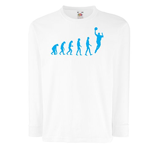 Camisetas de Manga Larga para Niño evolución de Baloncesto - Canasta de la Calle, me Encanta Este Juego, Gran Fan de Regalo (9-11 Years Blanco Azul)