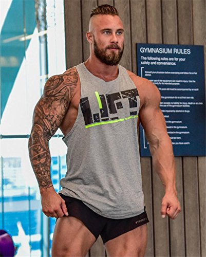 Camisetas Elástica de Fitness sin Mangas Tank Top Gym para Hombre (Gris, Medium)