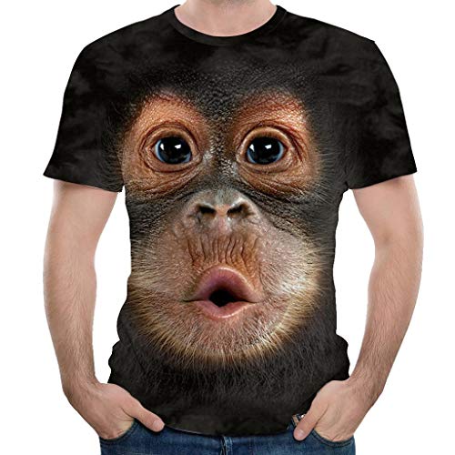 Camisetas Hombre Originales 3D SHOBDW 2019 Cuello Redondo Tallas Grandes Verano Camisetas Hombre Manga Corta Estampado de Orangután Blusa Tops S-3XL(Café,M)