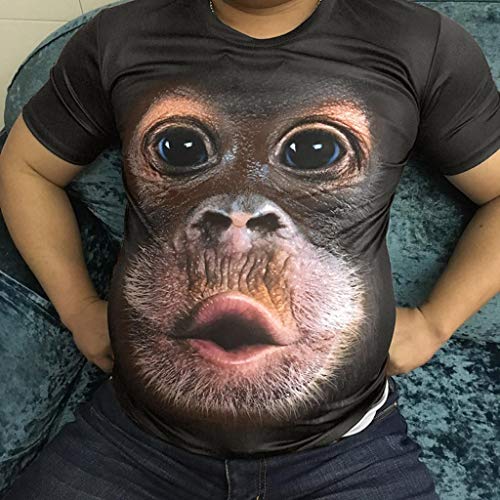 Camisetas Hombre Originales 3D SHOBDW 2019 Cuello Redondo Tallas Grandes Verano Camisetas Hombre Manga Corta Estampado de Orangután Blusa Tops S-3XL(Café,M)