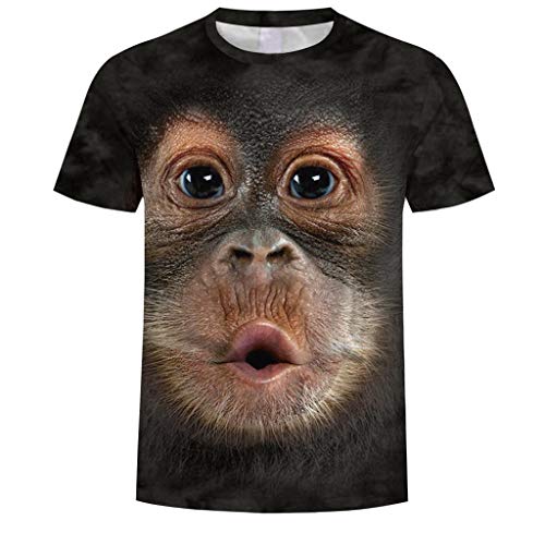 Camisetas Hombre Originales 3D SHOBDW 2019 Cuello Redondo Tallas Grandes Verano Camisetas Hombre Manga Corta Estampado de Orangután Blusa Tops S-3XL(Café,M)